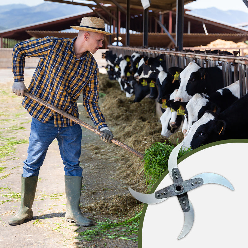 📢📢50% de réduction ! 🔪 Lame de coupe 4 lames pour déchiqueteuse d’herbe – Diamètre ajustable (25-26 cm), acier anti-rouille, installation universelle ! 🌿🚜