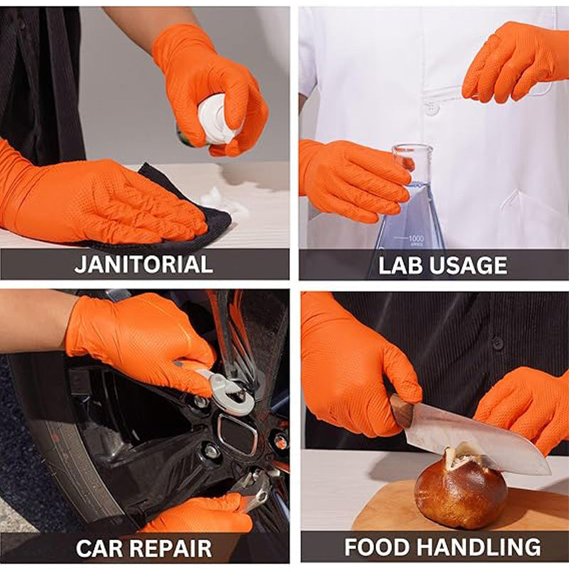 (50 paires)🔥🔥Gants jetables en nitrile avec renfort à motif losange, gants de protection industriels