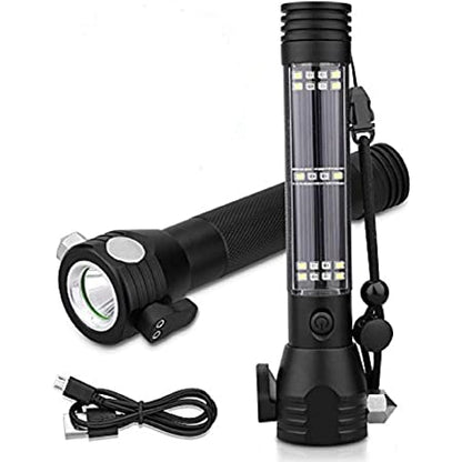Lampe de poche tactique multifonction à énergie solaire 10 en 1