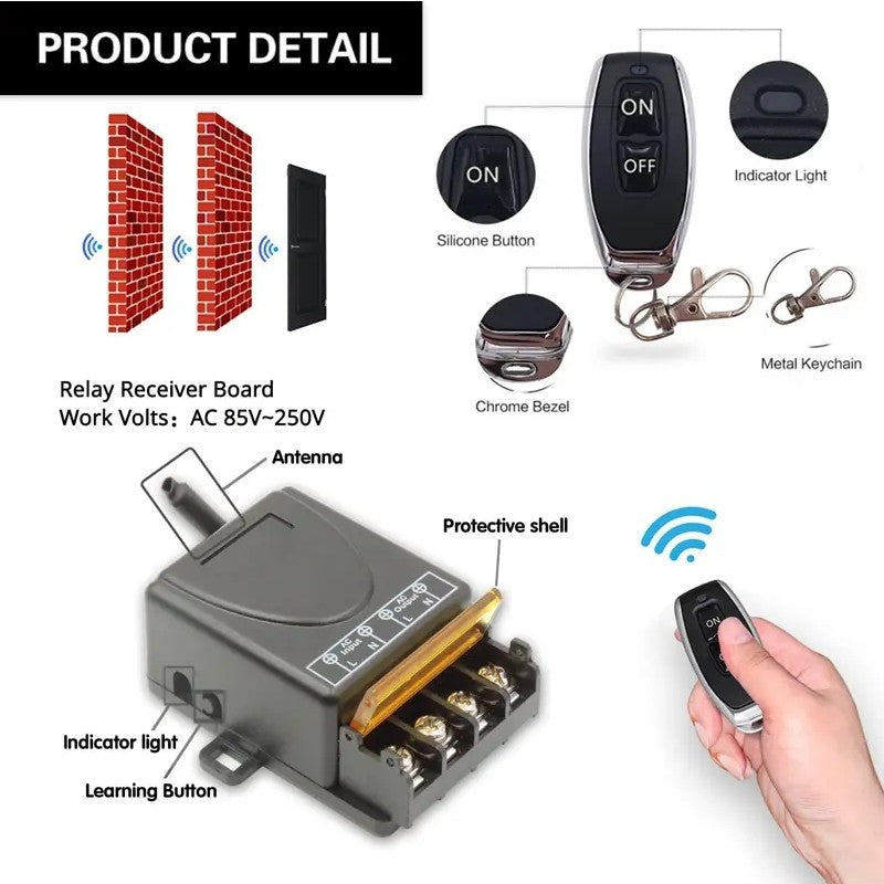 Interrupteur de commande à distance sans fil et kit récepteur, sans câblage
